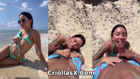 Karolrosado chupando un pene en la playa por Onlyfans Colombia